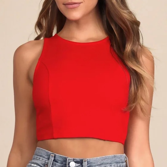 Lulus Let's Tie It Red Tie-back Cropped Tank Top - Size M - Picture 4 of 6